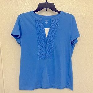Blue lace V neck